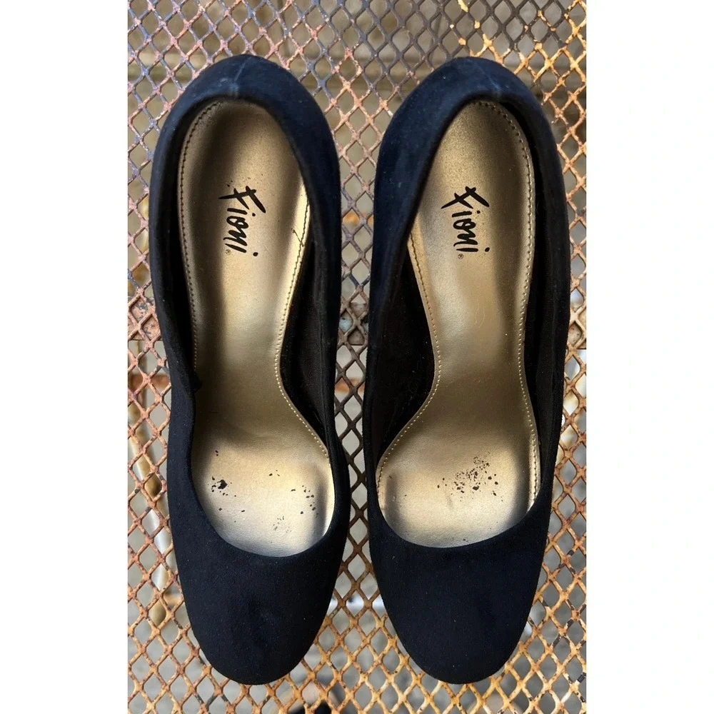Fioni Womens Black Faux Suede Round Toe Block Heel Pumps‎ Size 7.5 164079